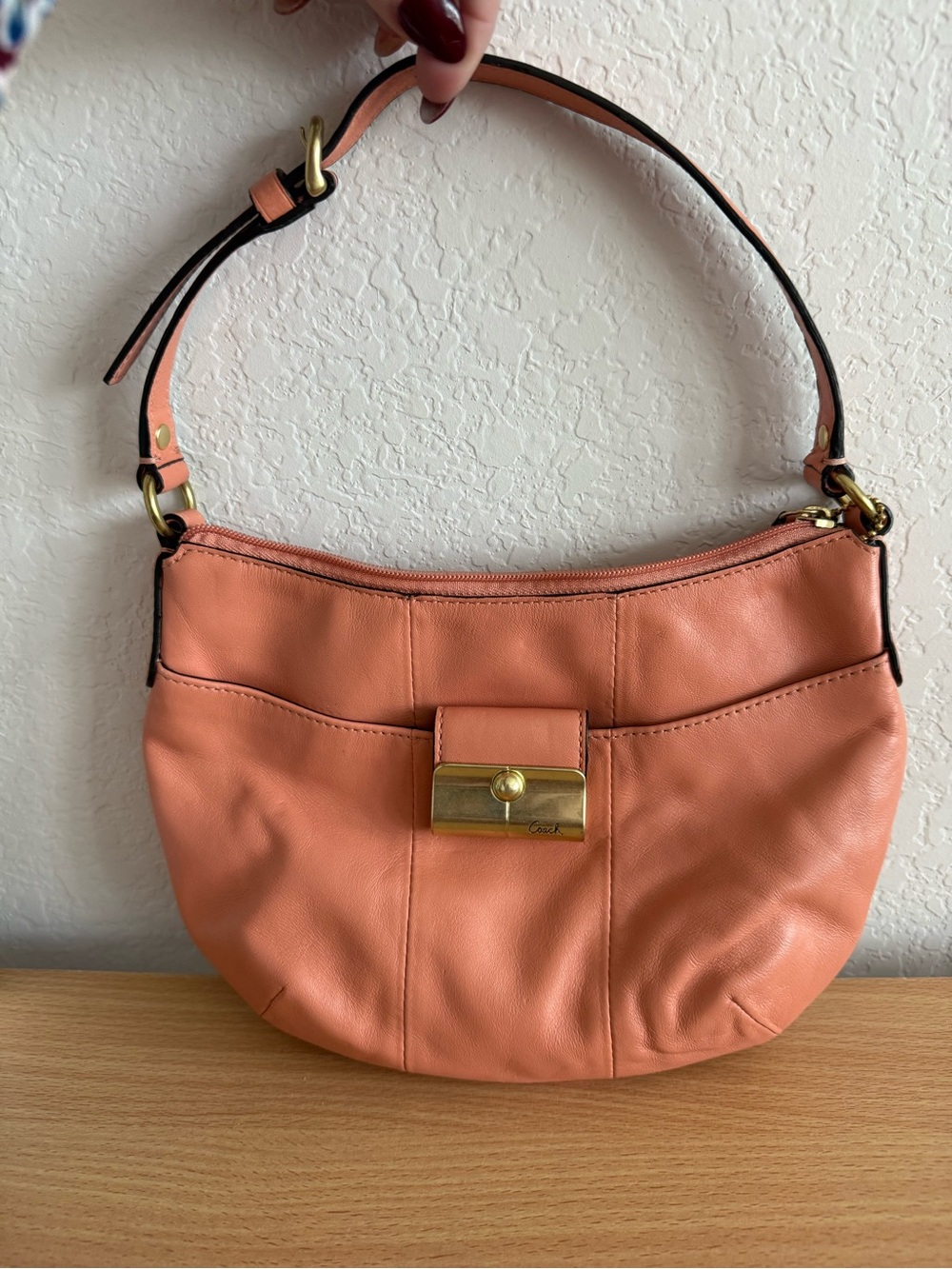 Coach Kristin Leather Shoulder Bag in Coral